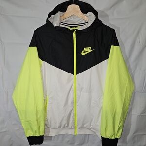Nike Boys Colorblock Windbreaker Jacket in Black, White & Neon Yellow